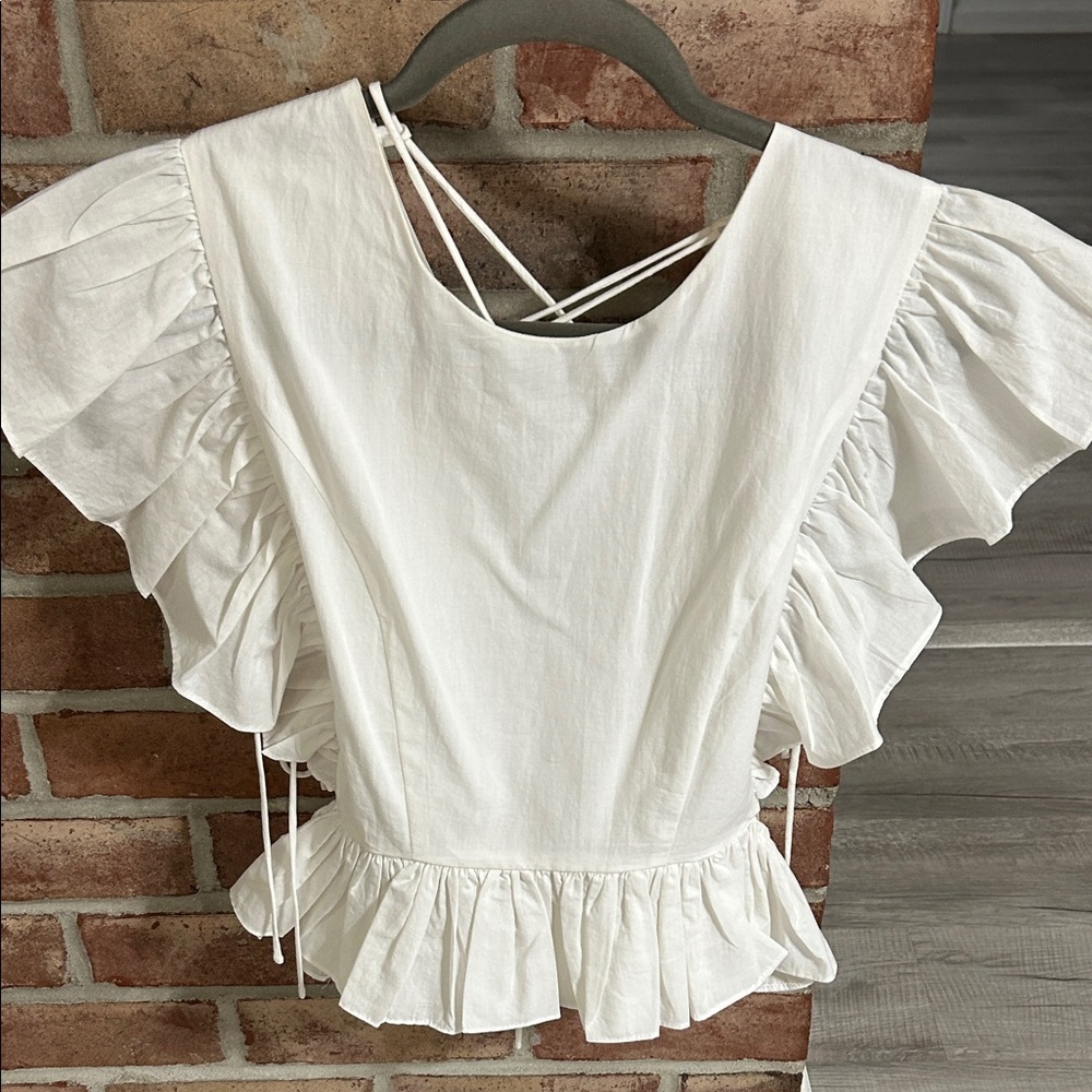 Fringe Studio White Ruffled Blouse